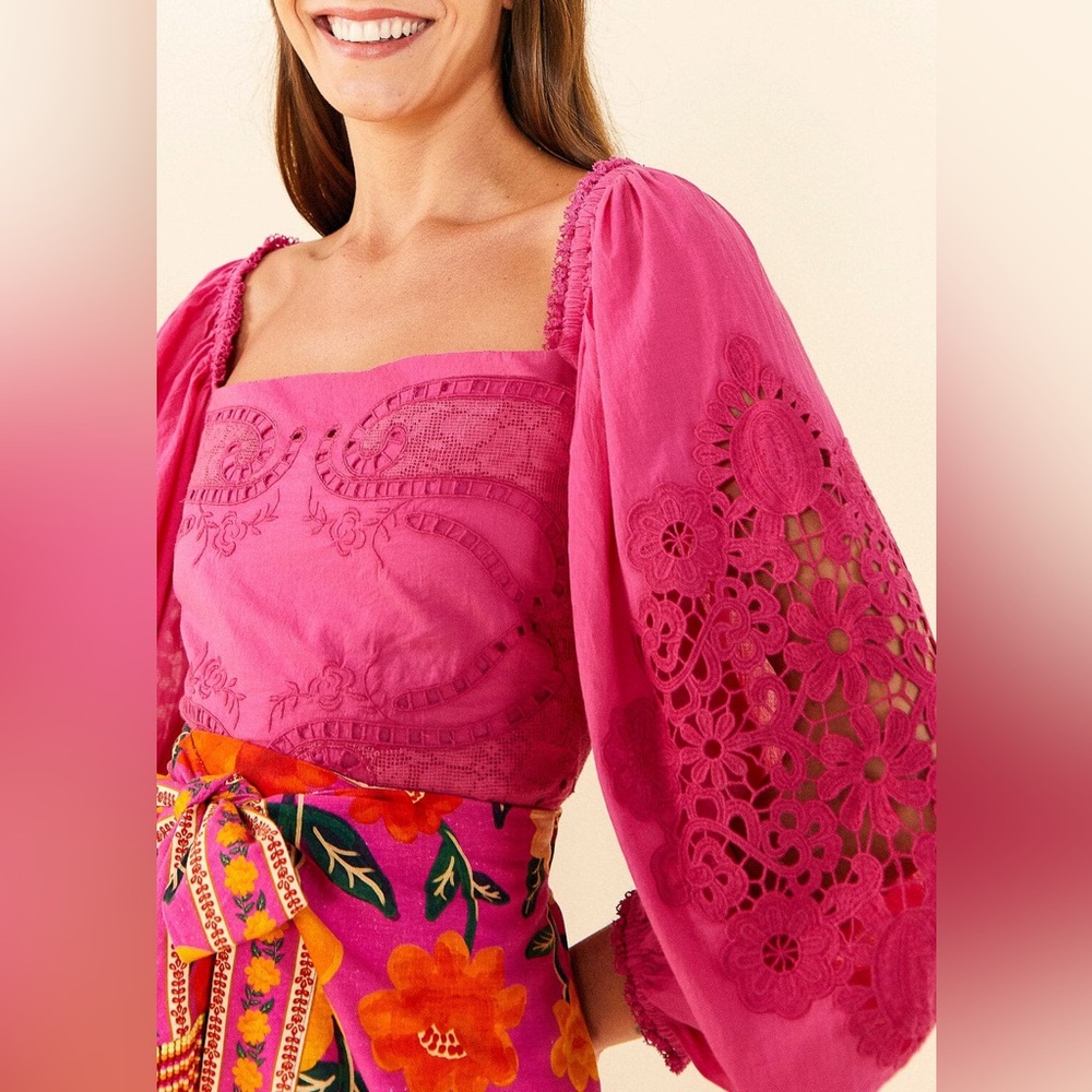 Farm Rio Pink Lace Blouse - Picture 2 of 6